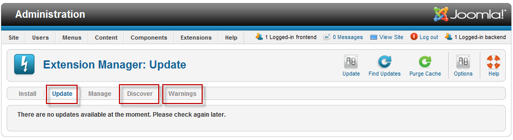 Extension Update Manager joomla 1.6
