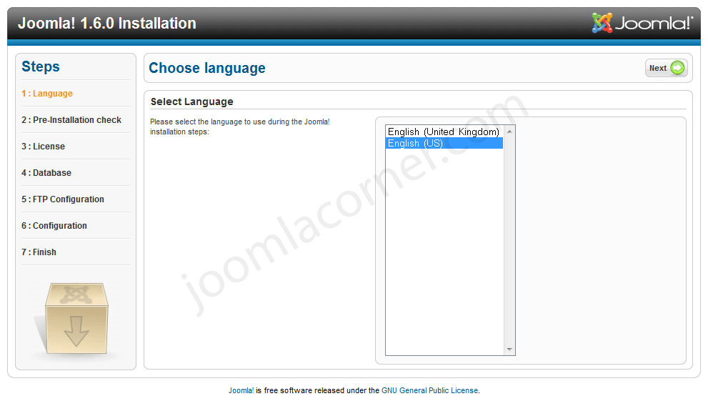 หน้าติดตั้ง Joomla 1.6 เบต้า 1