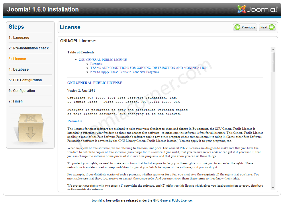 แสดงเงื่อนไขการนำ Joomla! ไปใช้