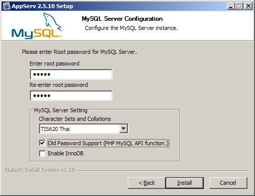 รูปที่ 6 ตั้งค่า MySQL