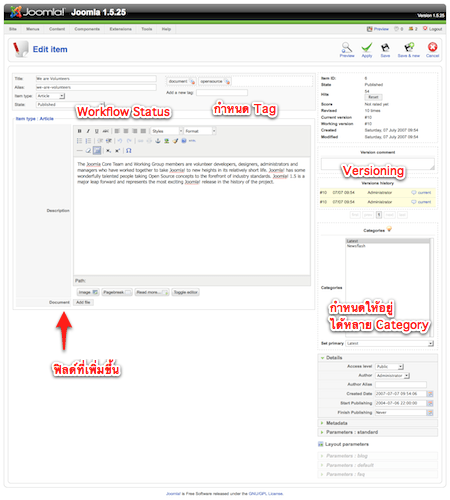 หน้าจอการเขียน Content (item) จะมีฟิลด์ที่เพิ่มขึ้น