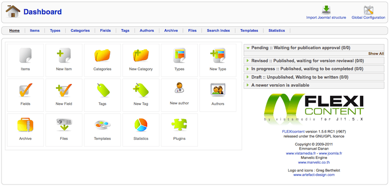 FLEXIcontent Dashboard