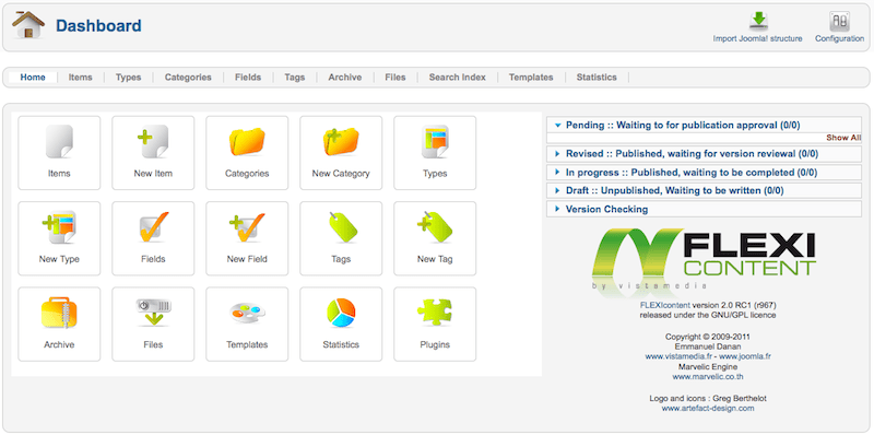 หน้าตา FLEXIcontent 2.0 สำหรับ Joomla 1.7