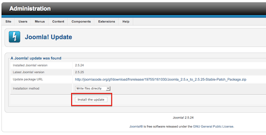 Joomla 2.5.25 Update