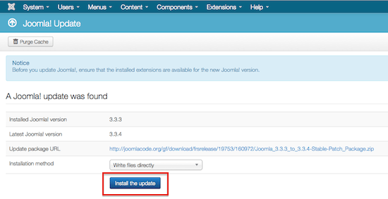 Joomla 3.3.4 Update Step 2